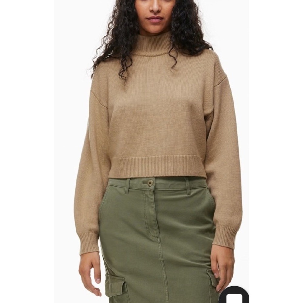 Aritzia Wilfred Free Crop Oversized Harper Sweater Tan Size Large
